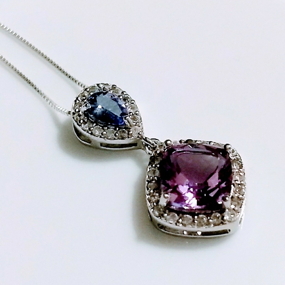 CREATED AMETHYST TANZANITE CZ, 14K WGOLD STERLING